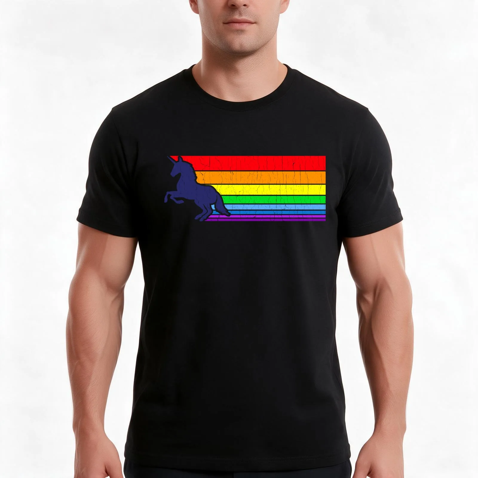 80s Vintage Unicorn Rainbow (distressed look) T-Shirt, Summer Casual Cotton Tee, Oversized Streetwear Tops, Unisex Men Women