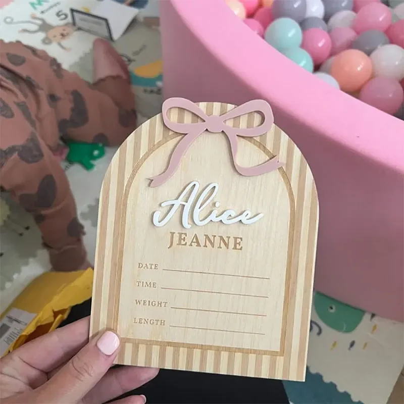 Letrero de estado de nacimiento de bebé con lazo, nombre personalizado, anuncio de nacimiento de Hospital, placa con nombre personalizado para