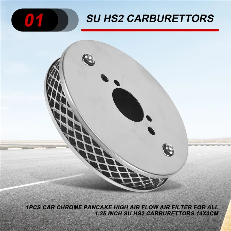 

Authentic Car Chrome Pancake High Air Flow Air Filter For All 1.25 Inch SU HS2 Carburettors 14X3cm
