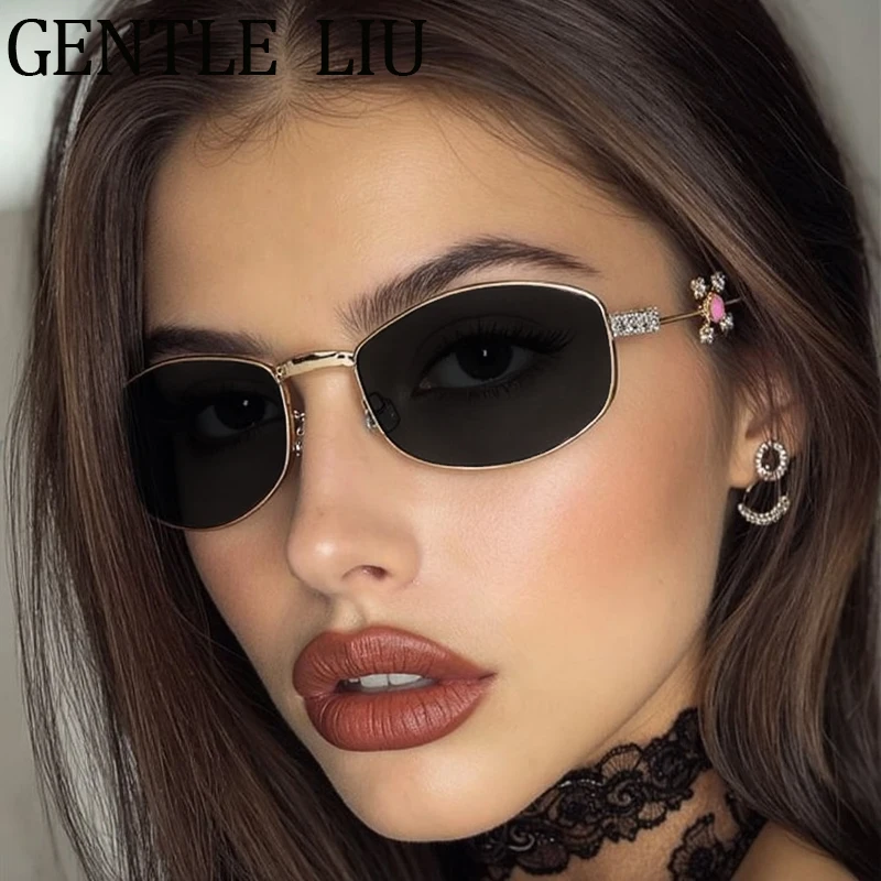 Y2K Punk Small Frame Polygon Sunglasses Women 2025 Luxury Brand Fashion Rhinestone Prescription Metal Sun Glasses Eyewear UV400