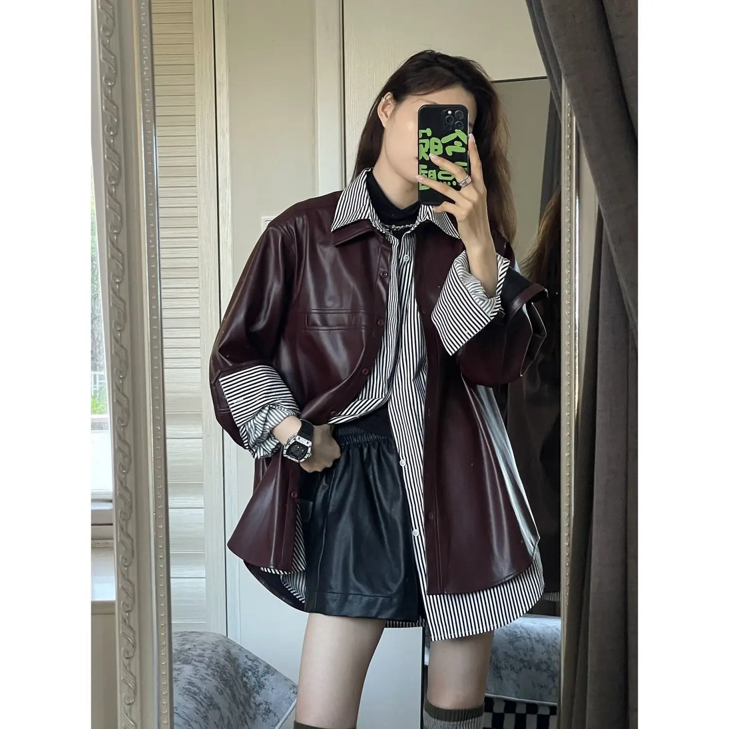 2024 Spring and autumn grape purple coat women's fashion new vintage jacket with shirt