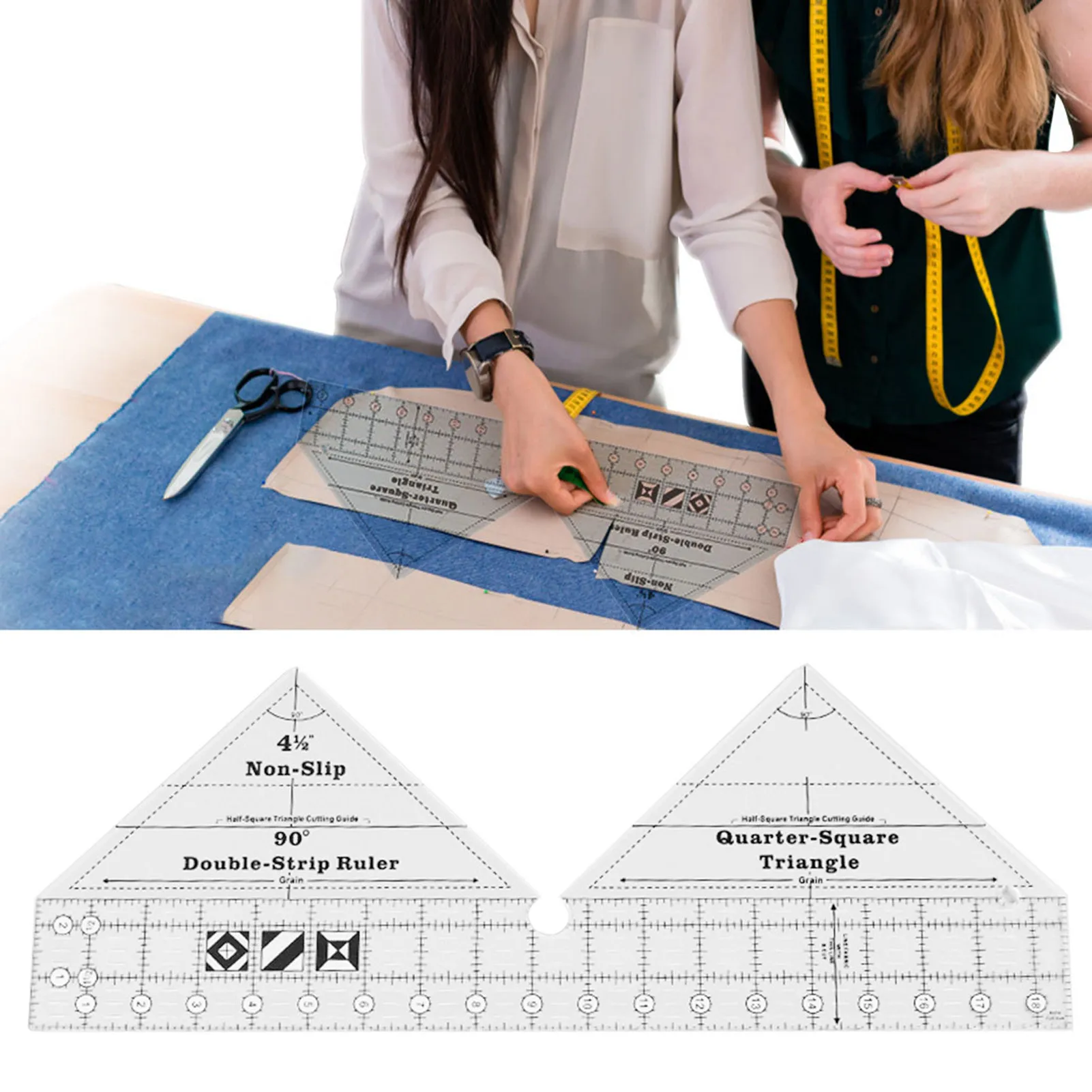 Acrylic Quilting Ruler DIY Sewing Ruler Multifunction 90 Degree Double Strip Non-slip Quilting Ruler Template Clothing Design