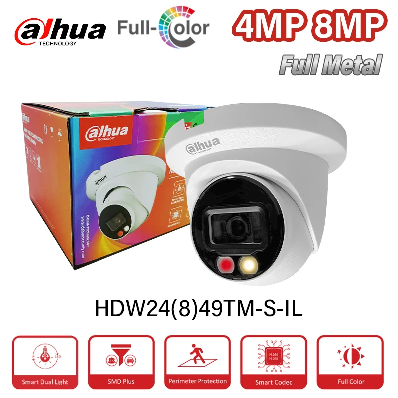 Dahua Outdoor 4MP 8MP Full Color Camera Waterproof Metal Body Smart Perimeter Protection With Mic HDW2449TM-S-IL HDW2849TM-S-IL