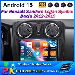 2 Din Android 15 Car Radio For Renault Sandero Logan Symbol Dacia 2012 - 2019 Multimedia Player GPS Navigation Head Unit Carplay