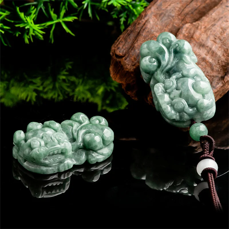 

Mai Chuang/ Hand-carved/ Natural Burmese A+ Jade Bean Green Pixiu Jadeite Necklace Pendant Fine Jewelry Fashion Men Women Gift