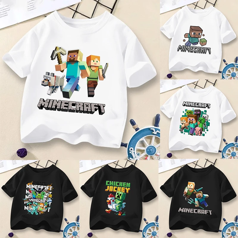 

Minecrafted T-shirt Children's Clothing Cartoon Anime Figure Short Sleeve Summer Casual Orange Tops Shirts Cute Kid Tee Clothes