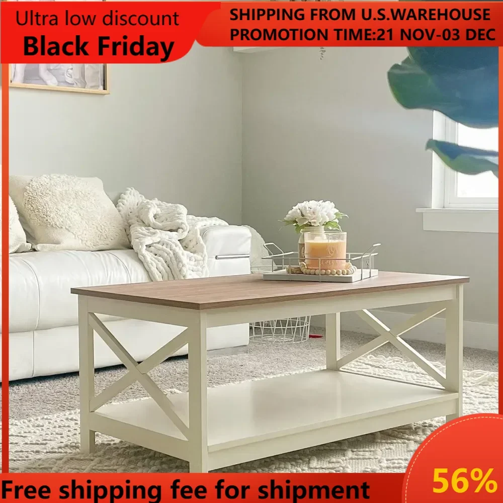 

Coffee Table - Modern Coffee Tables with Storage for Living Room Shelf 2 Tiers, Farmhouse coffee table set