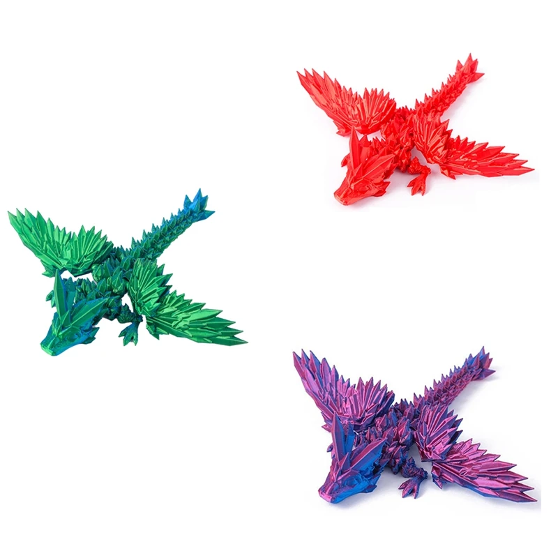 3D Printed Gemstone Dragon Gift Gradient High-End Figure Eco-Friendly Crystal Dragon Trendy Toy Figure, Durable Easy Install Red