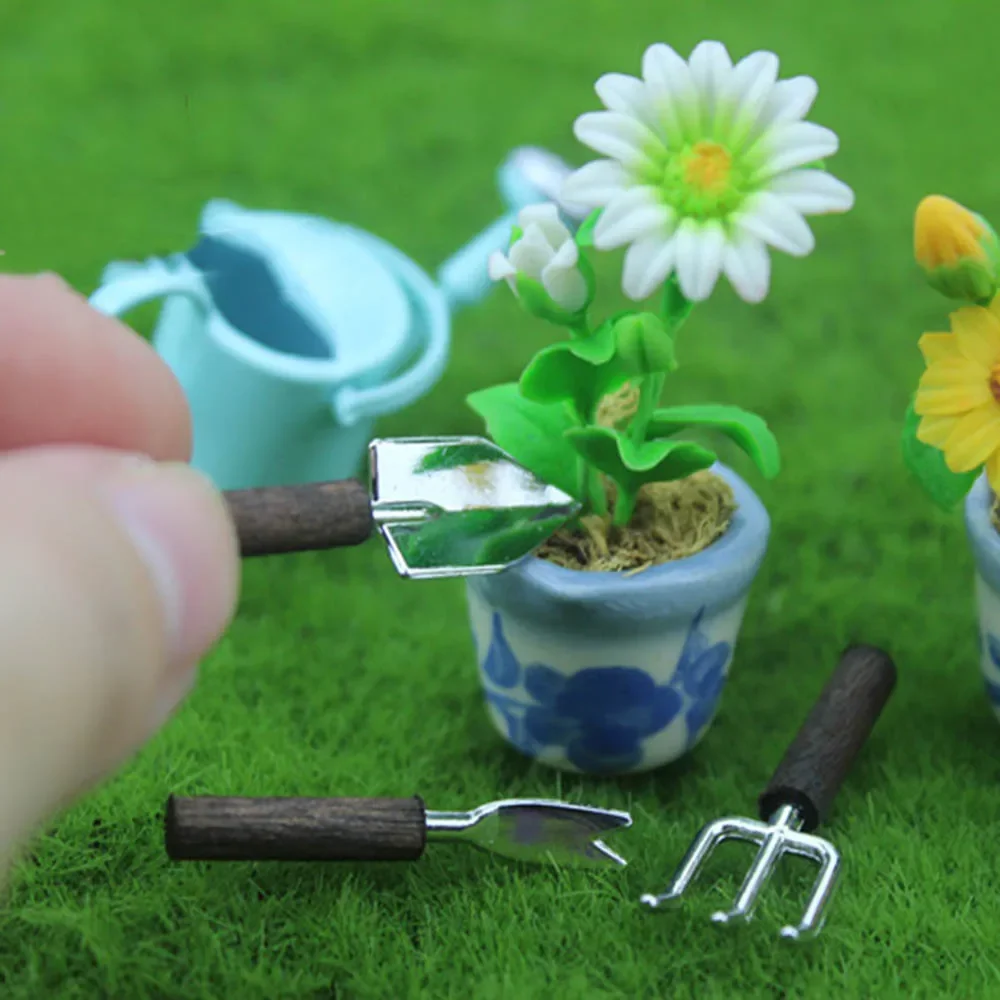 3 قطعة 1/12 دمية مصغرة شوكة مجرفة صغيرة بوعاء أدوات النبات لعبة مجسمة ل بيت الدمية اكسسوارات الديكور ob11 bjd