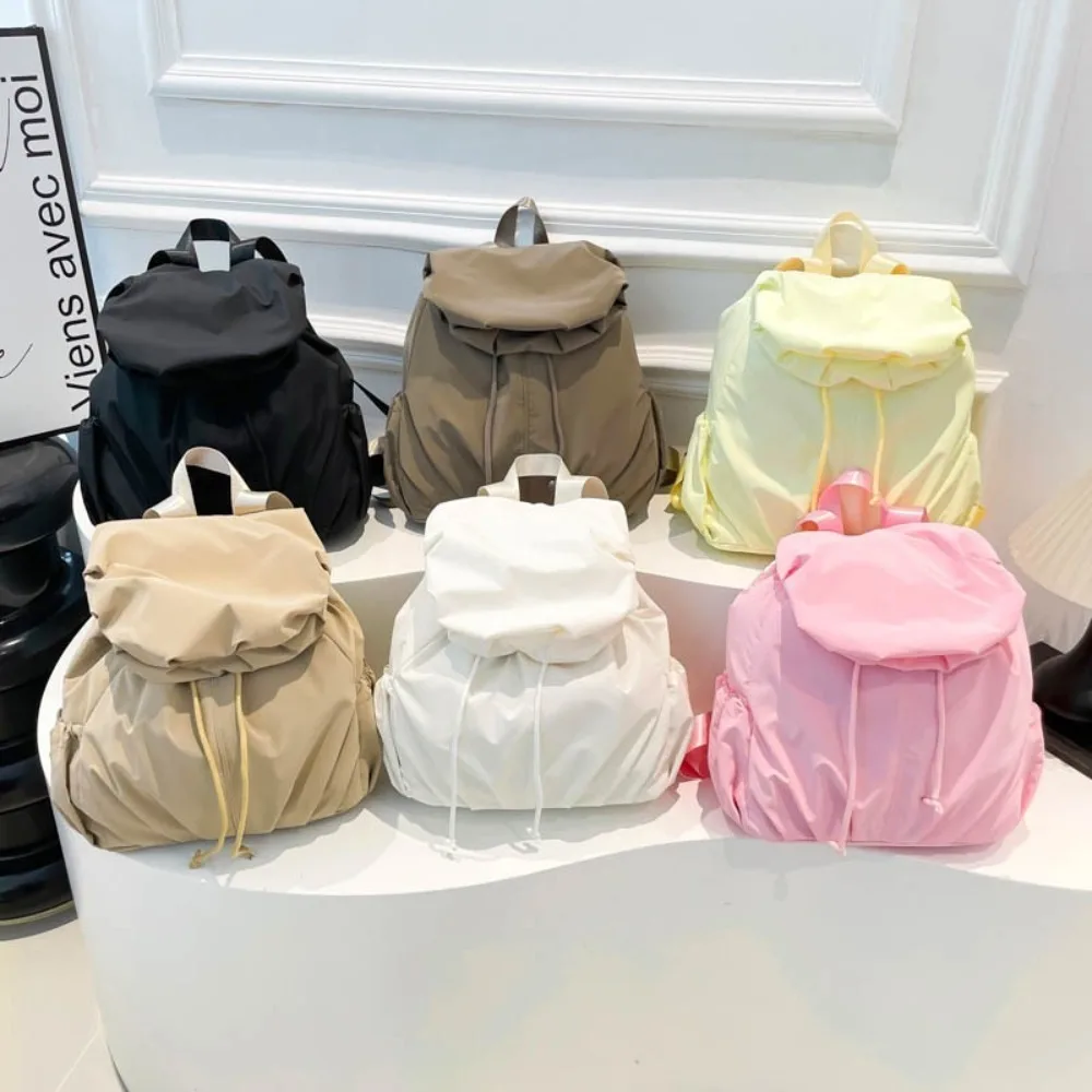 حقيبة ظهر برباط بلون سادة، حقيبة ظهر من النايلون مطوي متعددة الوظائف على الطراز الكوري، حقيبة كتف رياضية للسفر
