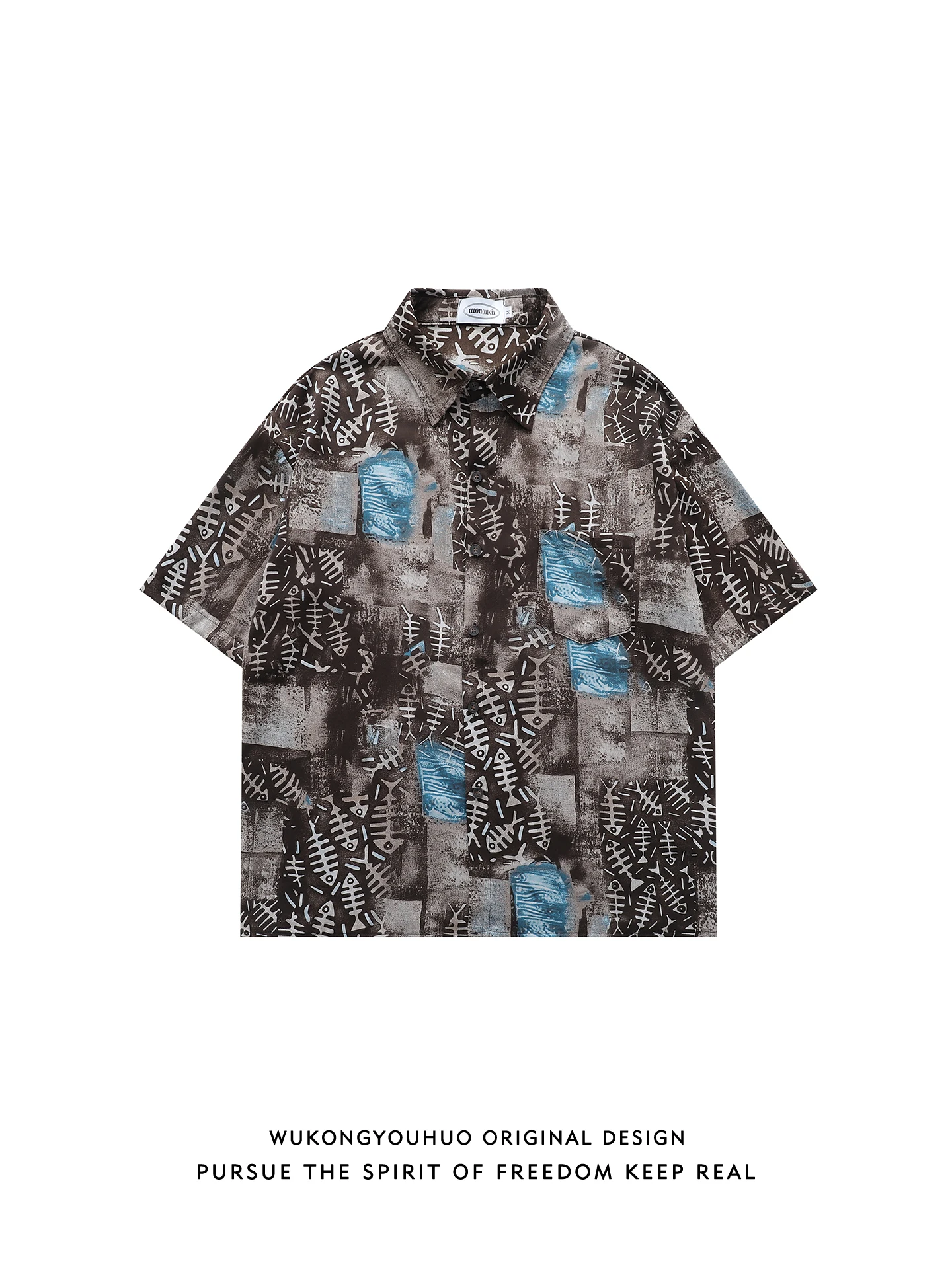 

Мужская летняя свободная рубашка в американском ретро-стиле с принтом Fibone Design, повседневная, молодежная, уличная мода