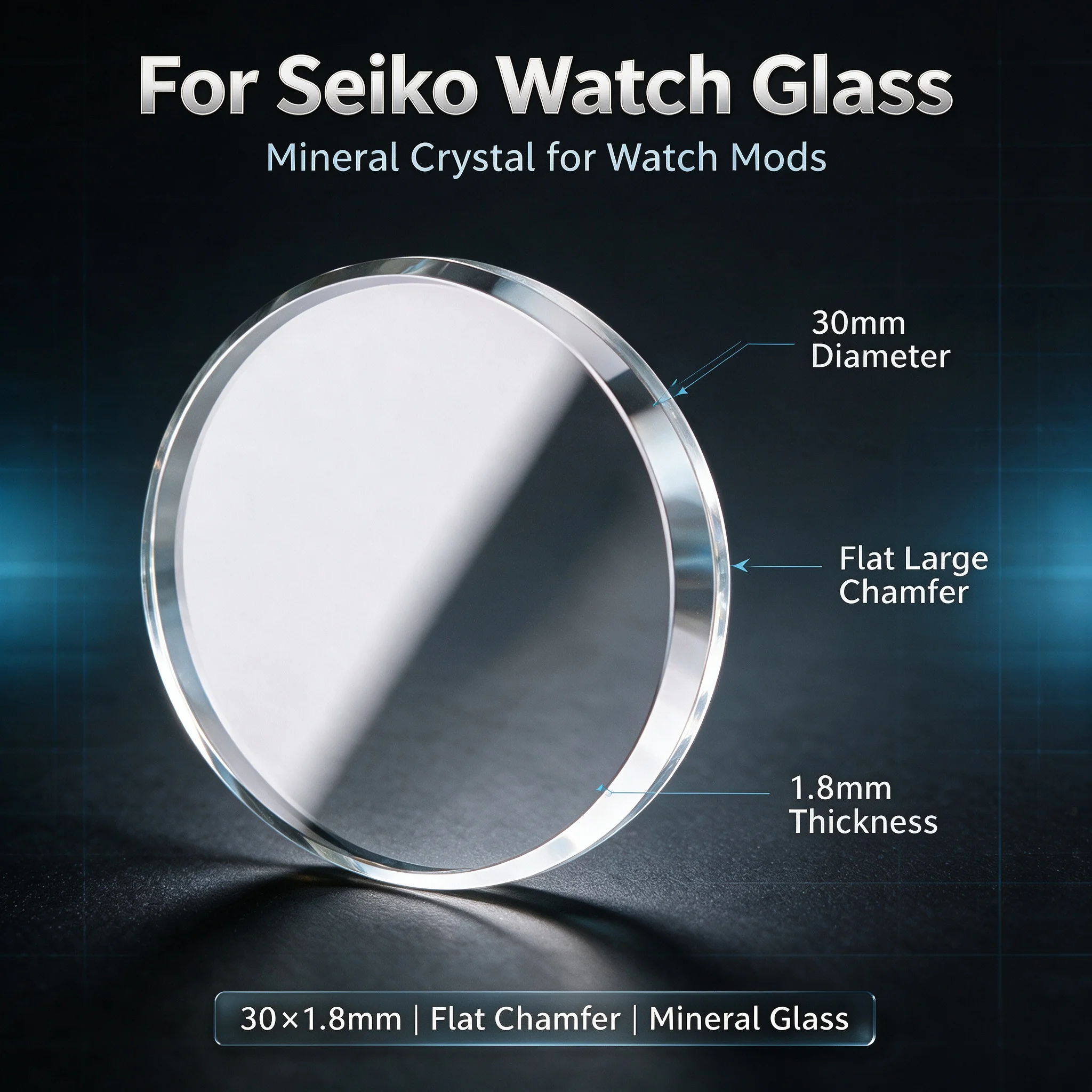 30x1.8mm Mineral Glass For Seiko No.5 series Flat Big Chamfer Crystal Clear Coating glass Anti‑Scratch mirror Replacement Parts