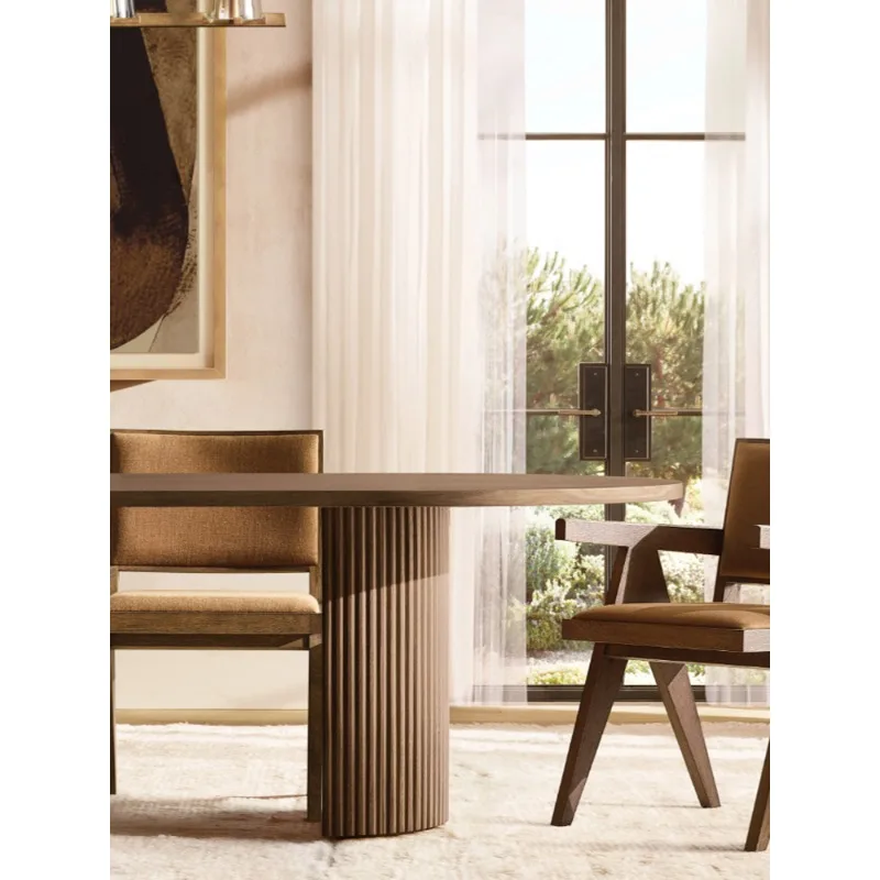 

American rural solid wood rectangular dining table light luxury high-end villa long dining table