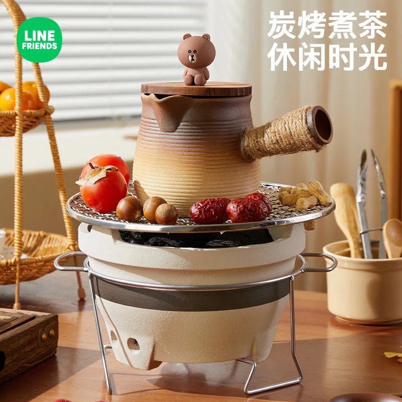 New Brown Winter Roasting Fire Tea Stove Set Ceramic Cartoon Charcoal Roasting Tea Casual Party Housewarming Gift Line Friends