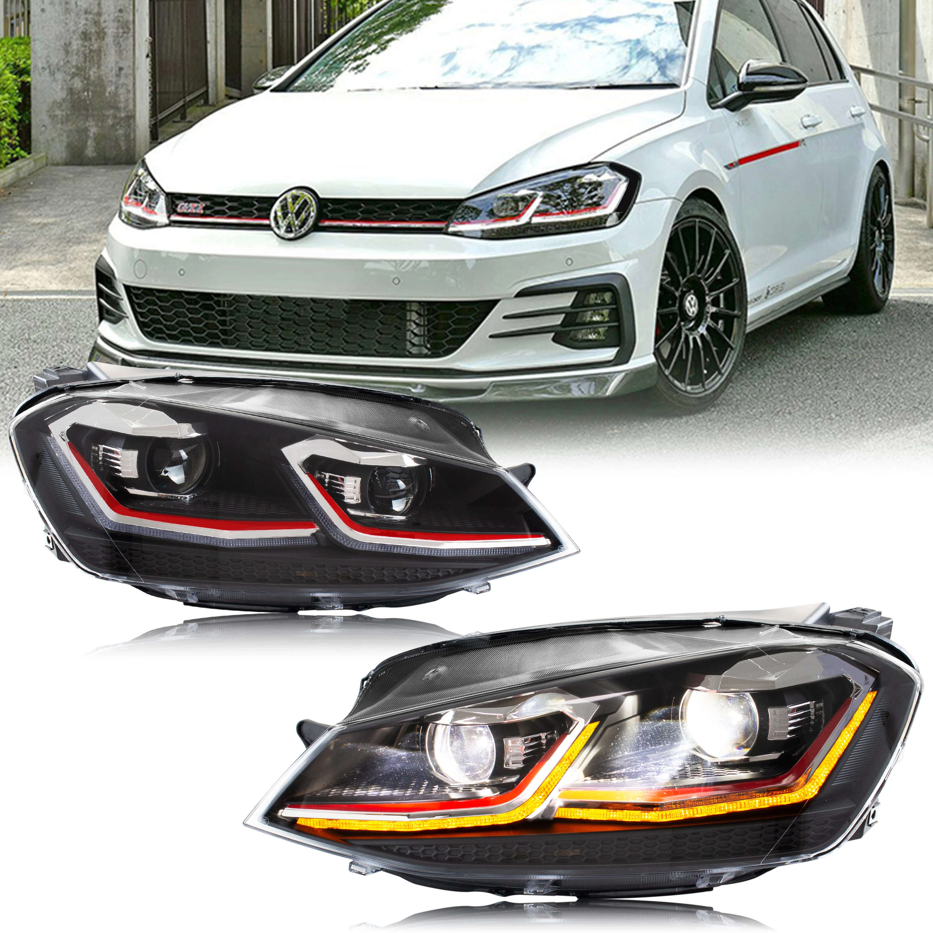 LED Headlights for Volkswagen VW Golf VII Golf MK7 TSI TDI 2012-2017 Dynamic Front Lamps Assembly [Not Fit GTI/R/GTD/MK7.5]