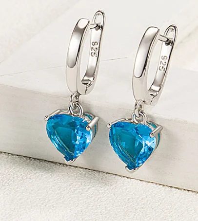 

Natural Blue Topaz 925 Sterling Silver Love Heart Drop Earring for Women Colorful Gemstone Fine Jewelry Boucle d'oreille