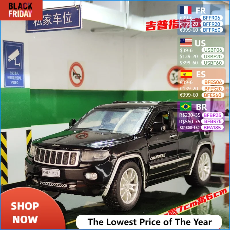 1:32 Jeeps Compass Grand Cherokee vehicle Diecast Metal Alloy Model Pull Back Sound Light Car kids Gift Collection F450