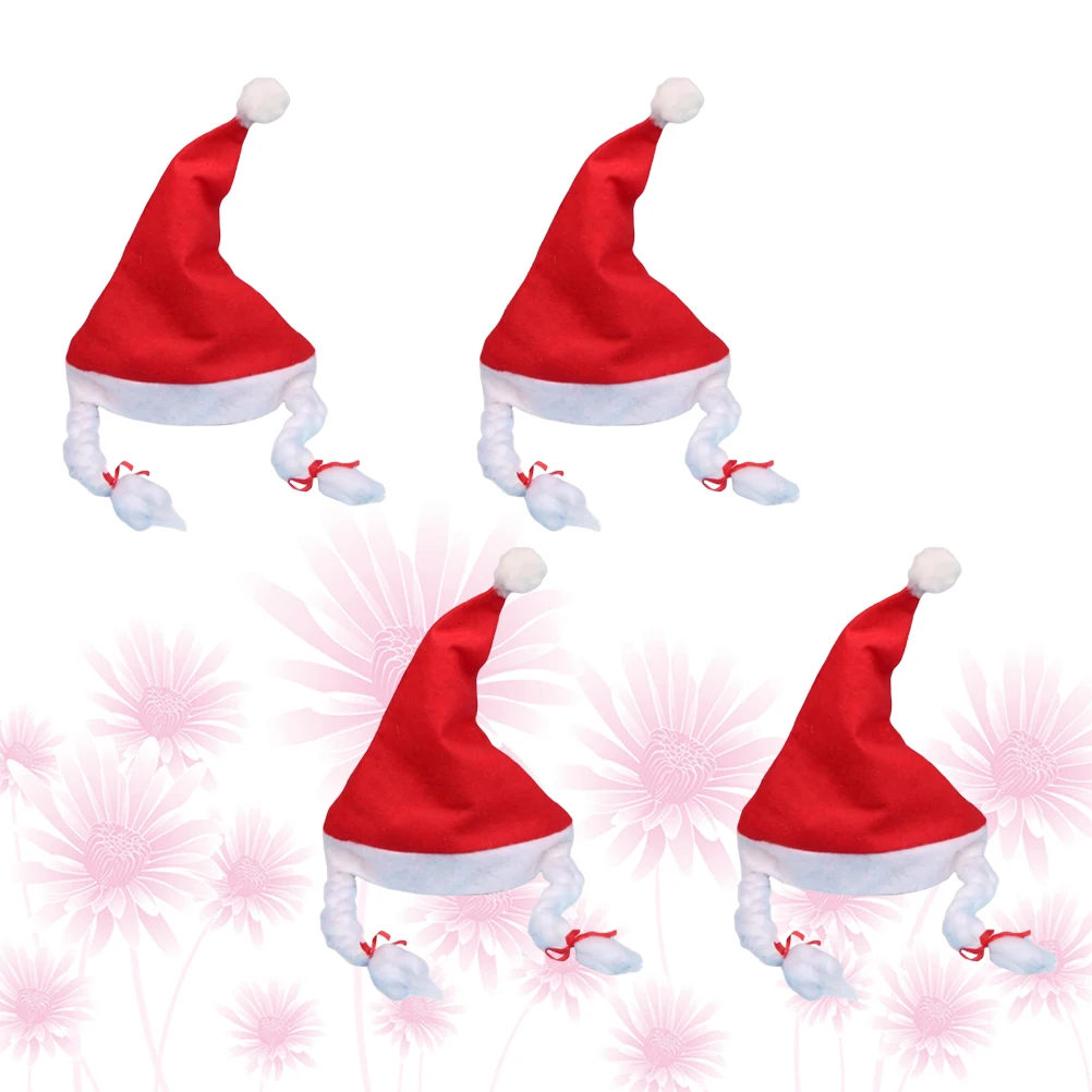 

4pcs Non-woven Santa Hats Glitter Christmas Party Headdress for Adults Bright Sequins Decor Festive Holiday Costume Accessory