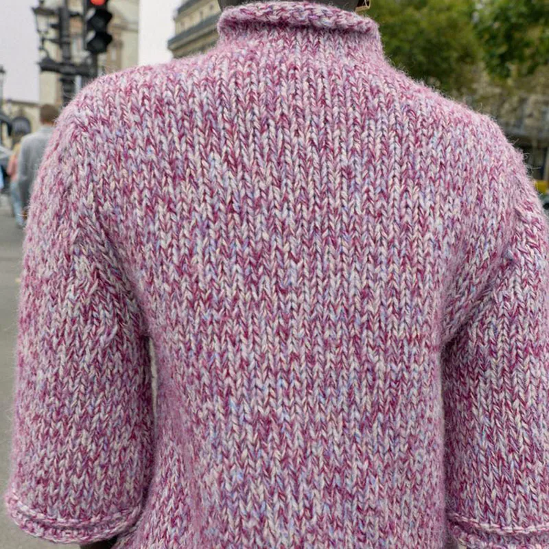 New Autumn Women's Knitted Sweater Pure Color Stand Collar Casual Patchwork Sle Seven Sve Length Regular Fit for Teens