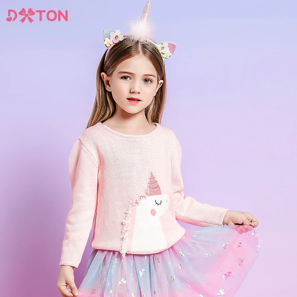 DXTON Baby Mädchen Strickpullover Verdicken Lose Pullover Kinder Tops Einhorn Applikation Winter Warm Stricken Solide Kinder Pullover