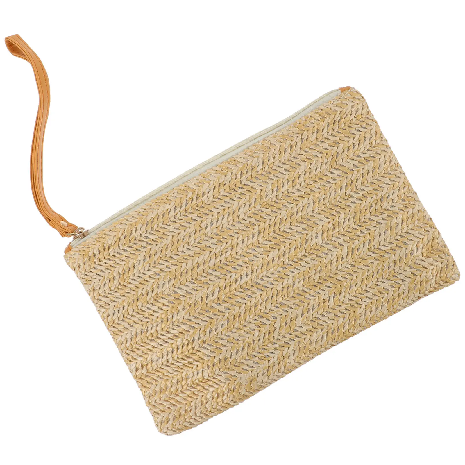 1Pcs Straw Clutch Bag for Women Zipper Closure Handmade Woven Wristlet Handbag Summer Beach Mobile Phone Coin Purse view 2