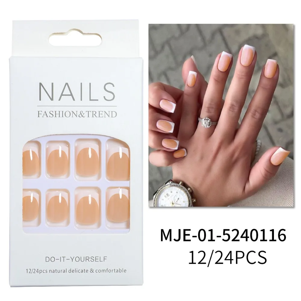 Imprensa francesa em unhas postiças para mulheres, cabeça quadrada, pontas de unhas postiças, comprimento médio, capa completa, moda