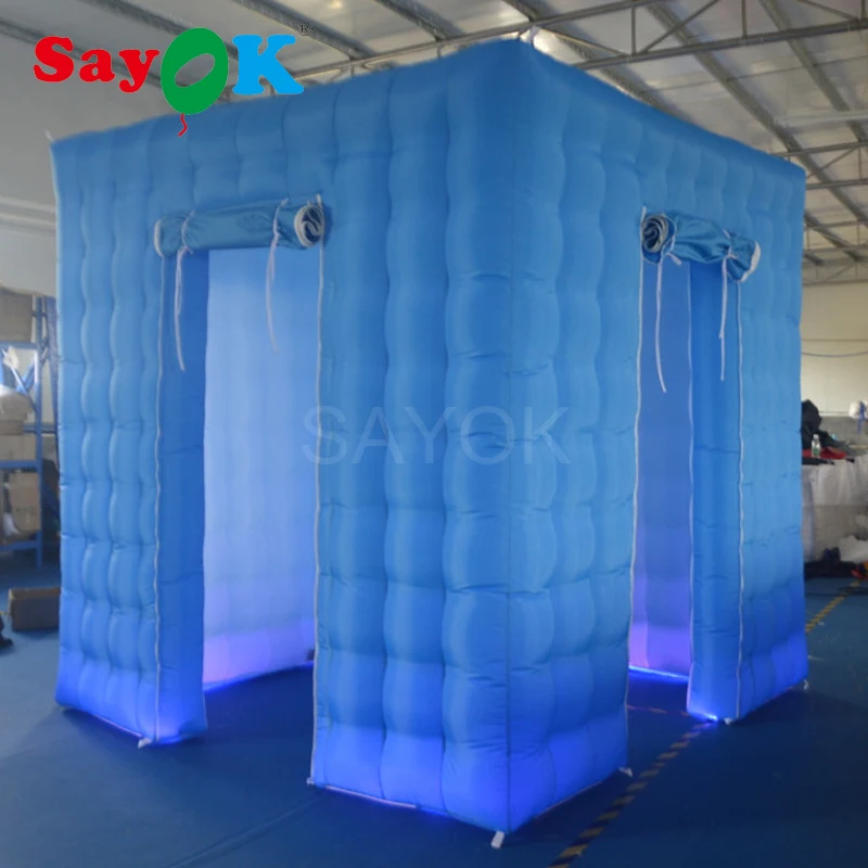 2 Doors Inflatable Photo Booth Background Inflatable Photo Booth Wall with LED Light for Wedding Tent Party Decorations