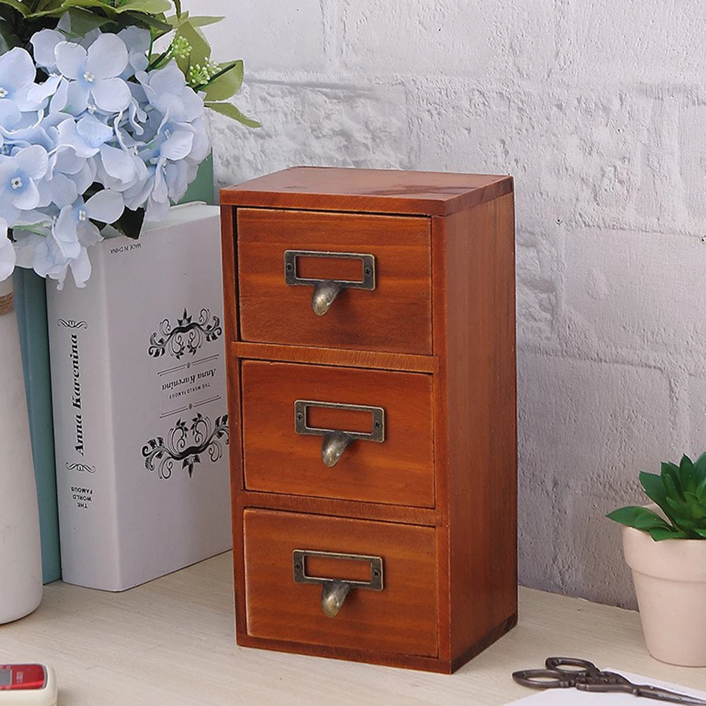 

Wooden 3-Compartment Drawer Storage Box Compact Mini Organizer Vanity Desk Tidy Cabinet Dresser Storage Organizer