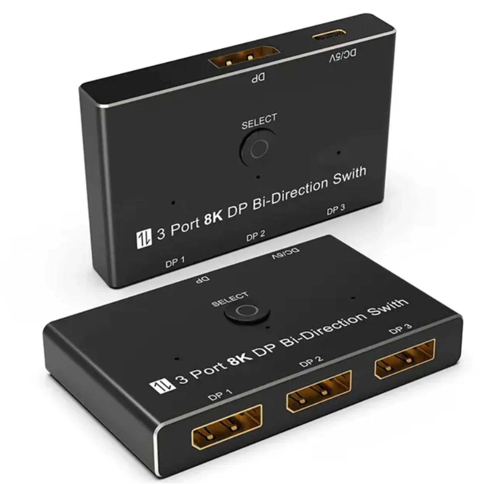 8K DisplayPort Splitter 3 in 1 Out DP 1.4 Bi-Direction Switch 8K@30Hz 4K@144Hz 32.4Gbps 3x1 1x3 Display Port Converter Adapter