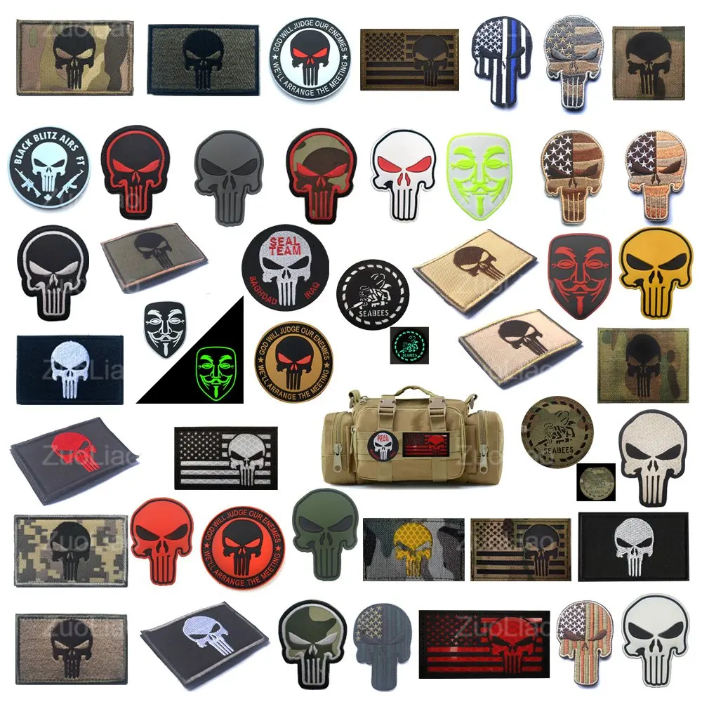 ZTY-Hot Armband Outdoor PVC Punisher Epaulet Camouflage Skull Tactical Morale Badge Backpack Hook and Loop Patches for Clothing