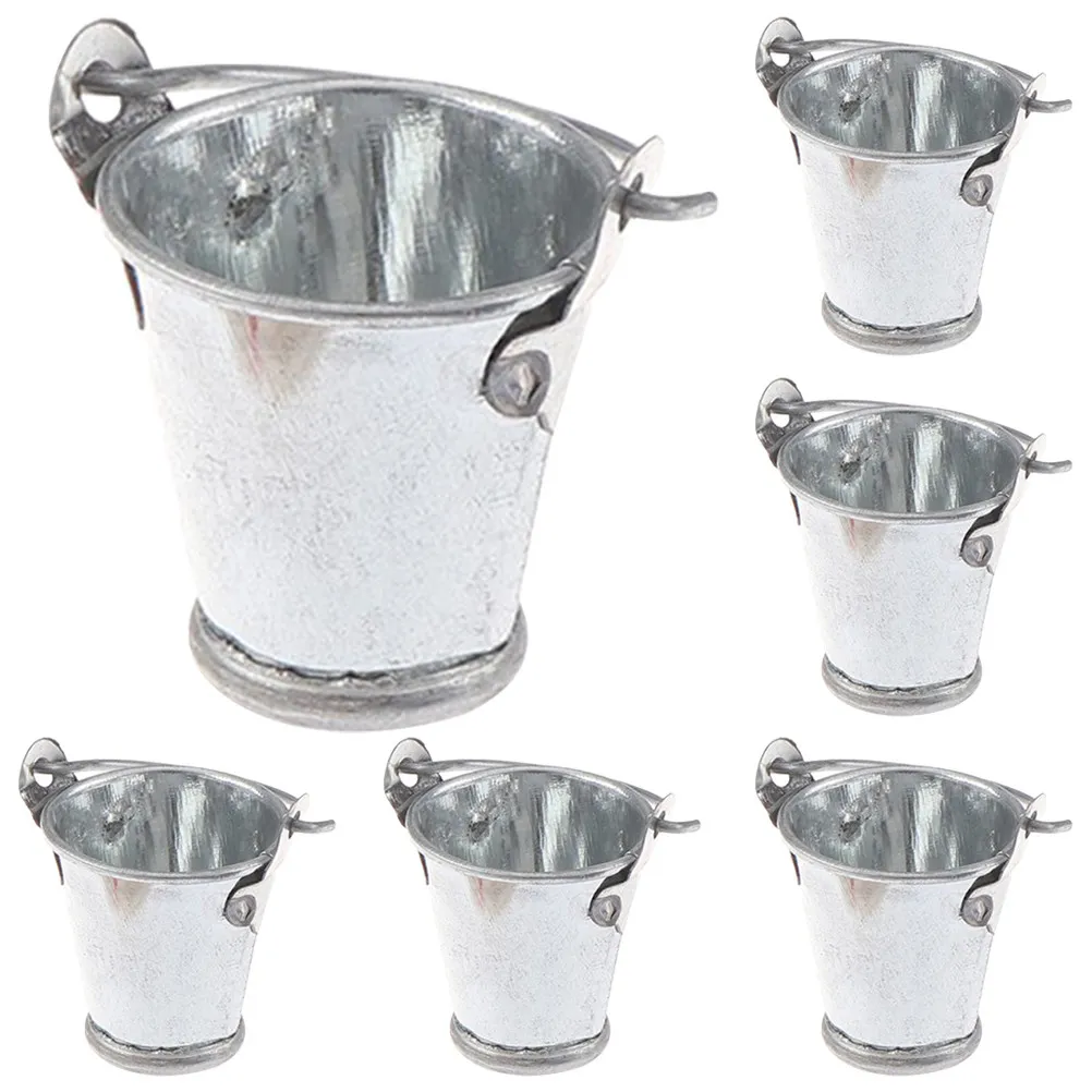 

6Pcs Mini Furniture Bucket Mini House Barrel Decoration Realistic Gardening Container Creative Home Accessories