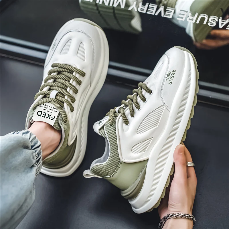 Men Shoes Green Thick Sole Platform Wave Shoes Student Sneakers Increase Height Men Walking Shoes Fashion Male Shoes 