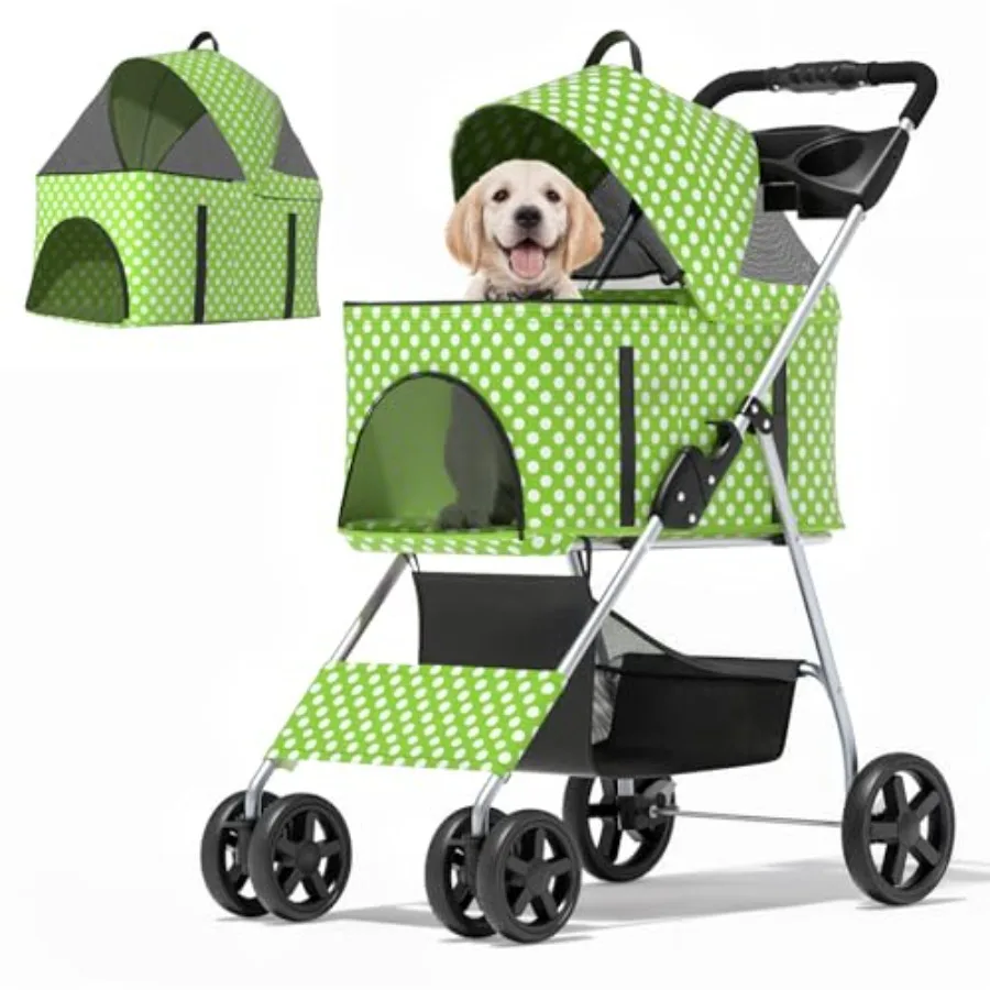 

Pet stroller for small medium dogs, aluminum frame, black, foldable 3-in-1 design with detachable carrier and car seat