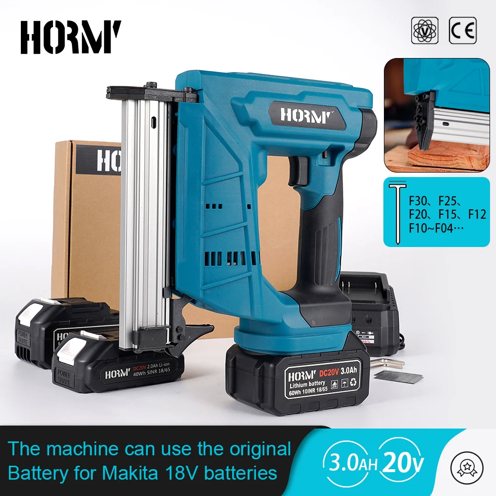 Hormy Electric Nail Gun Cordless Nailer Stapler Framing Tacker Furniture Staple Gun Woodwork Power Tool For Makita 18V Battery