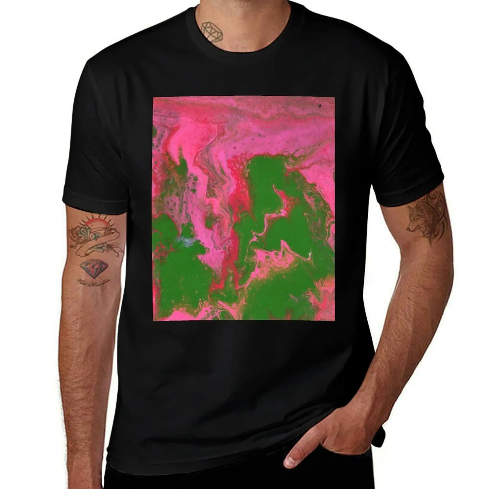 Abigail 1 Wild Pink Green Abstract T-Shirt blue archive cute tops mens white t shirts