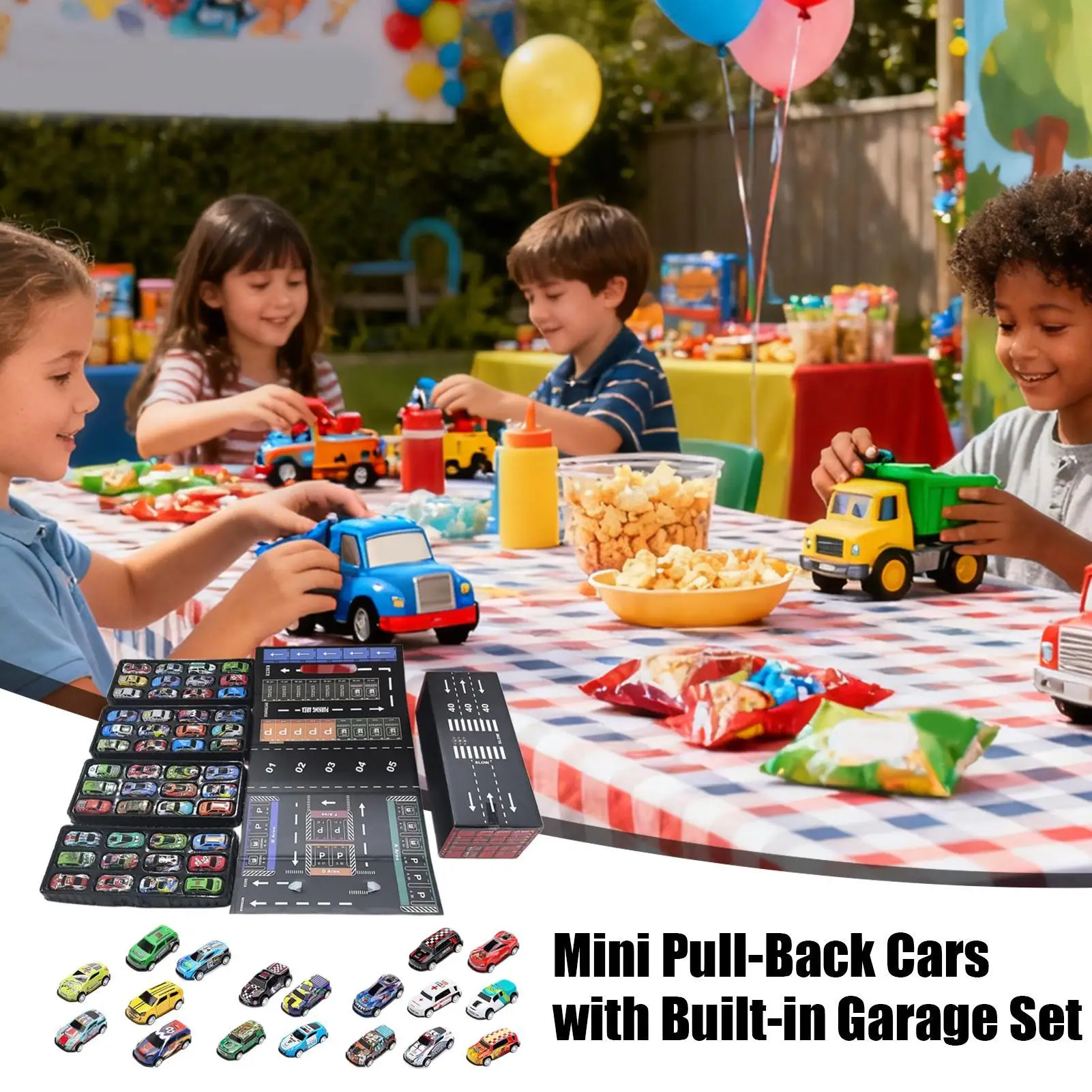 Pull Back Cars 48 Pieces Metal Vehicles with Built-in Garage Die-Cast Toy Cars for Kids Christmas Birthday Travel Classroom