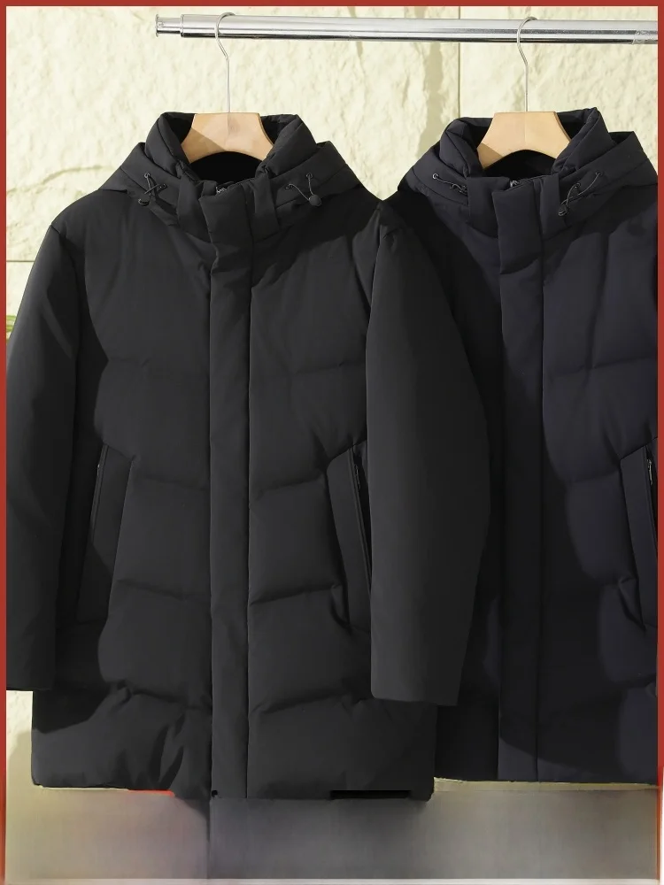 

High-End Outdoor Men's down Jaet Windproof Water-Resistant 90 Du down Mid-Length Faionable Urban Sle Zipper Closure