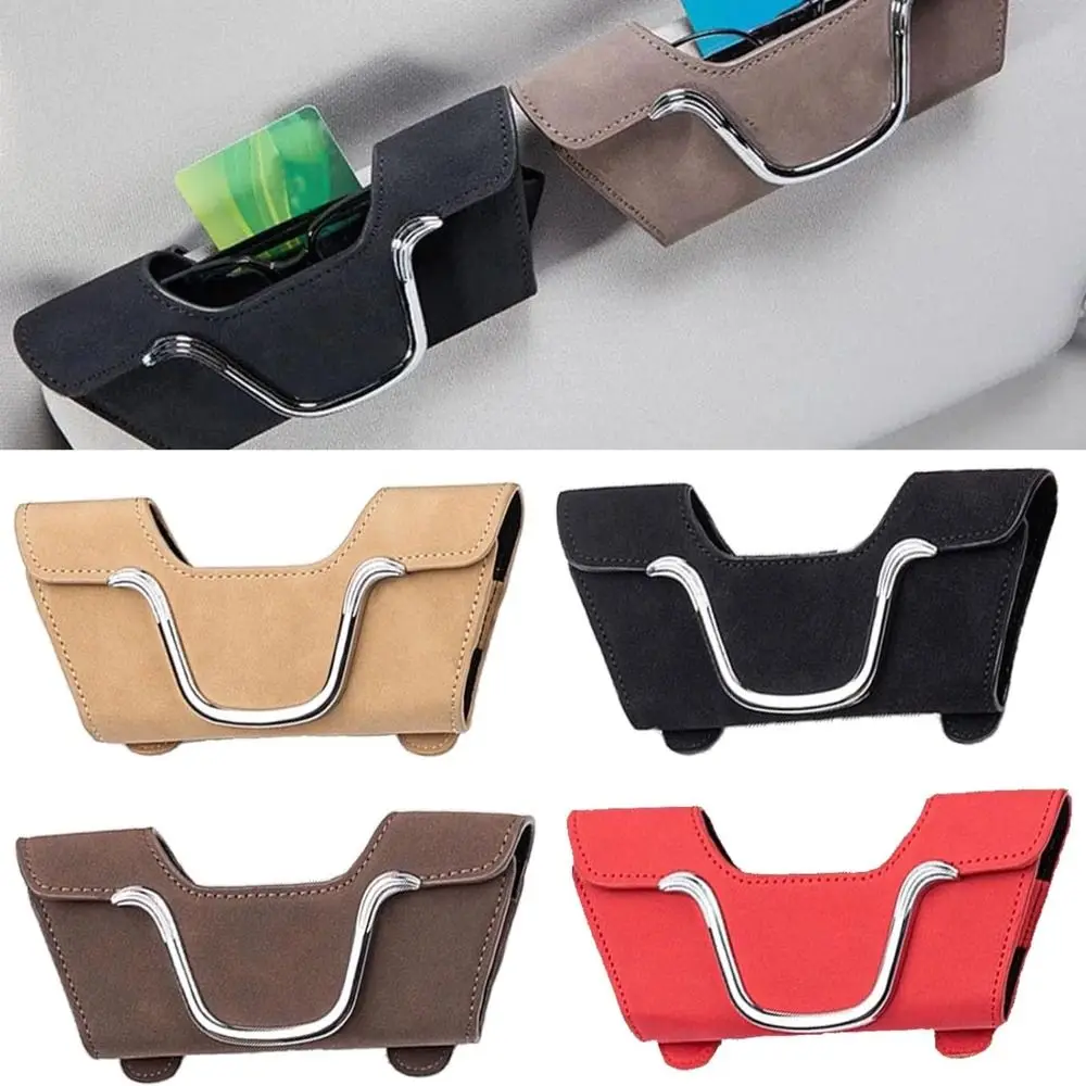 Easy to Install Glasses Holder New Multi-Functional Universal Car Sunglasses Holder Durable Solid Color Leather Glasses Holder