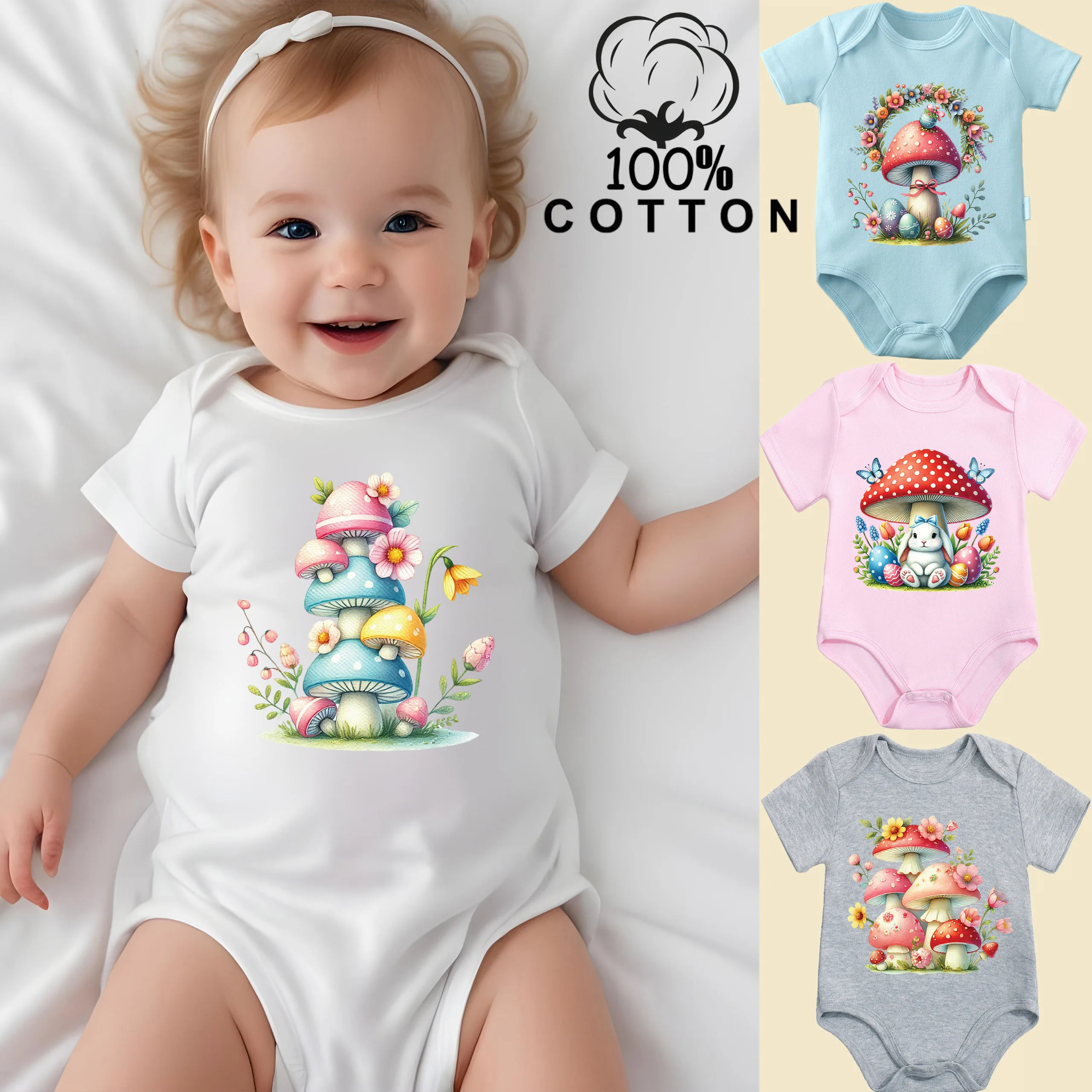 

Комбинезон из чистого хлопка с милым принтом грибов на Пасху/милым детским принтом, удобная одежда для малышей, комбинезон для новорожденных от 0 до 12 месяцев