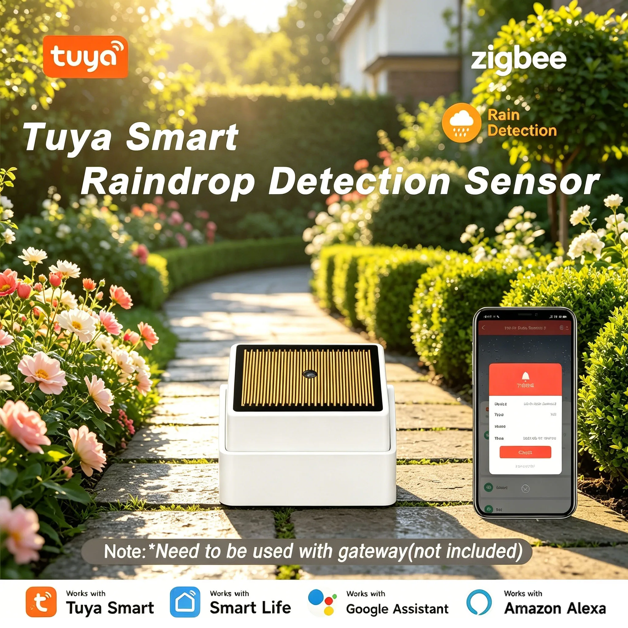 Tuya Zigbe Smart Rain Sensor High Sensitivity Rain Detector Rainfall Monitor APP Alert Smart Life Home Garden Irrigation Control