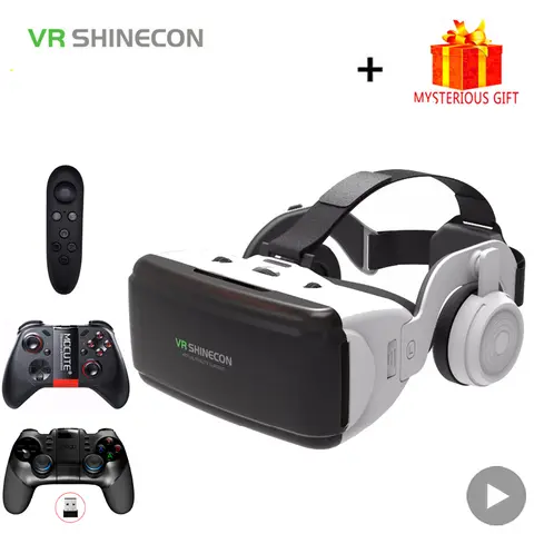 VR Shinecon Casque 헬멧 3D 안경 스마트 폰용 가상 현실 스마트 폰 헤드셋 고글 쌍안경 비디오 게임 Wirth 렌즈