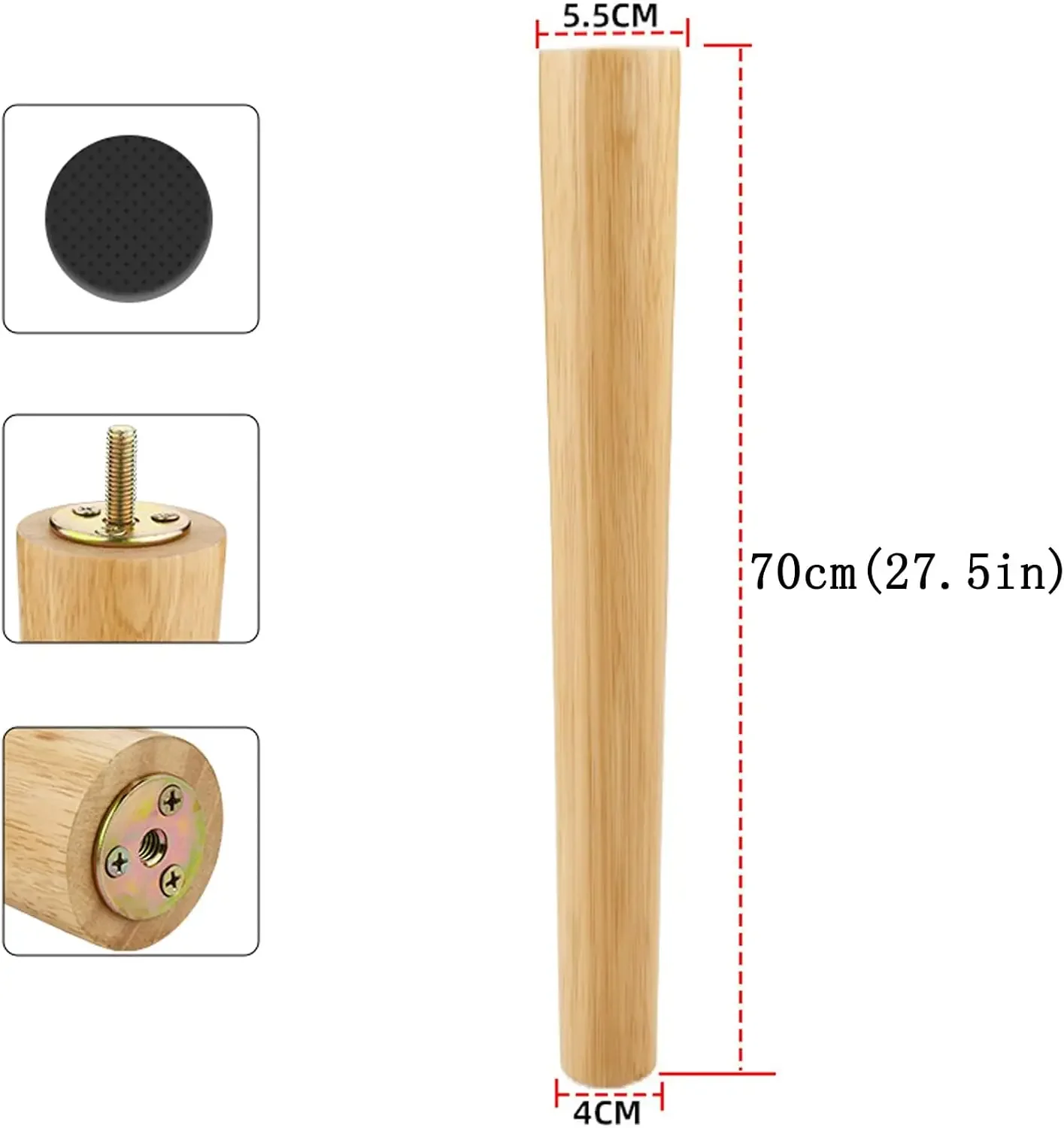 Wooden Furniture Legs,Solid Wooden Table Legs Cabinet Support Legs Dresser Legs,with Rubber Protection Pad & Screws Pre-Drilled