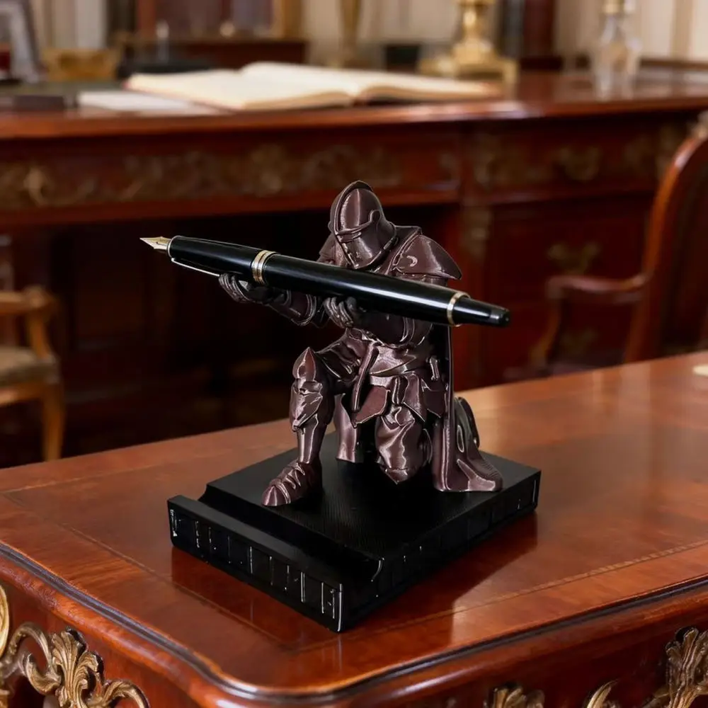 Creative Knight Statue Pen Rack Desktop Storage Organizer Stationery Stand For Office Home Desk Decorative Accessory
