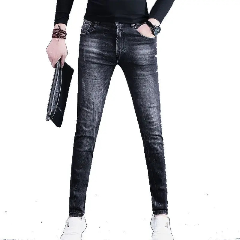 Jeans Men's 2026 Spring Summer New Men's Trend Slim Fashion Casual Trendy Brand Elastic Thick Black Menswear Clothing Trousers