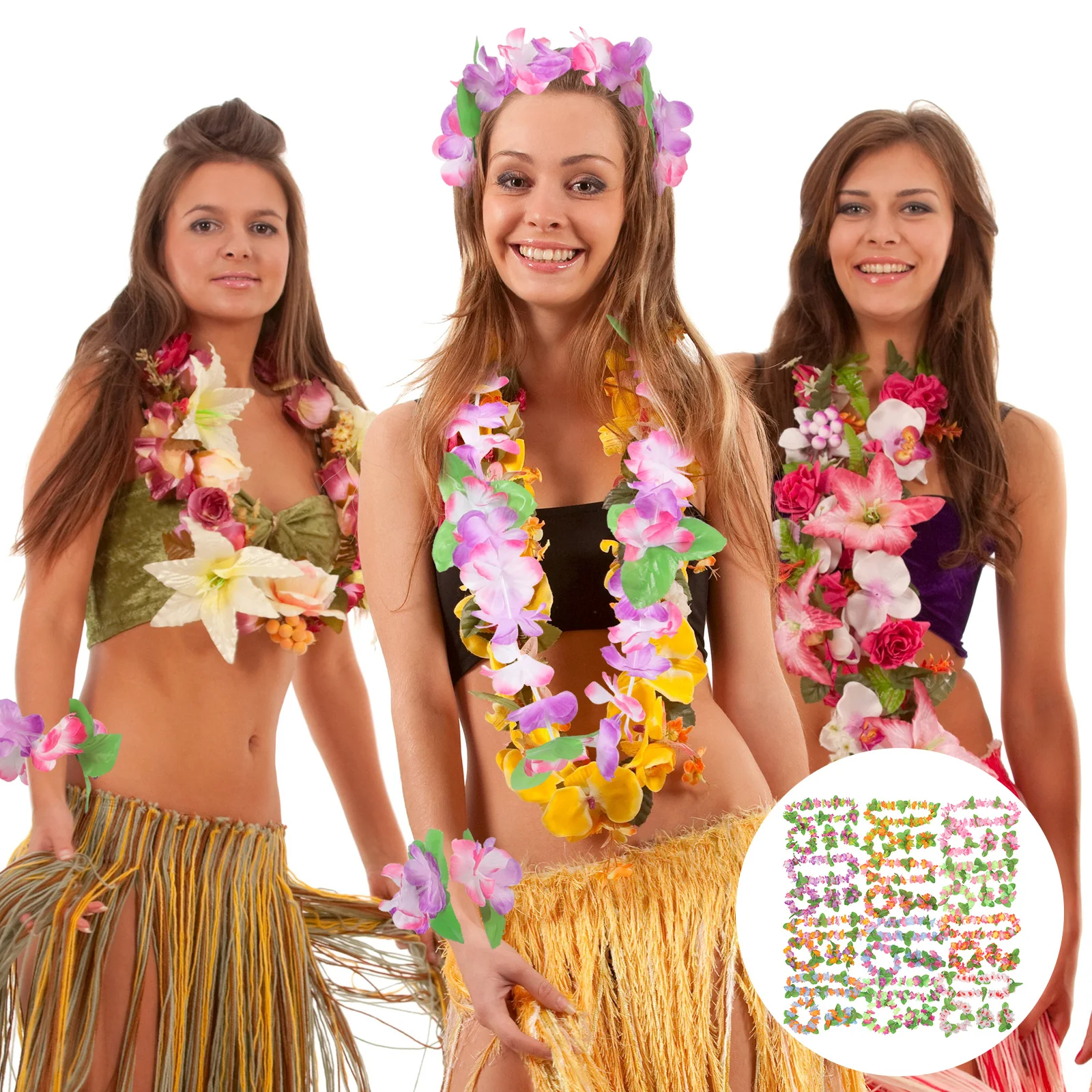 

12 Pcs Wreath Four Piece Set Luau Party Decoration Supplies Hawaiian Garland Wreaths Petal Banquet Necklaces