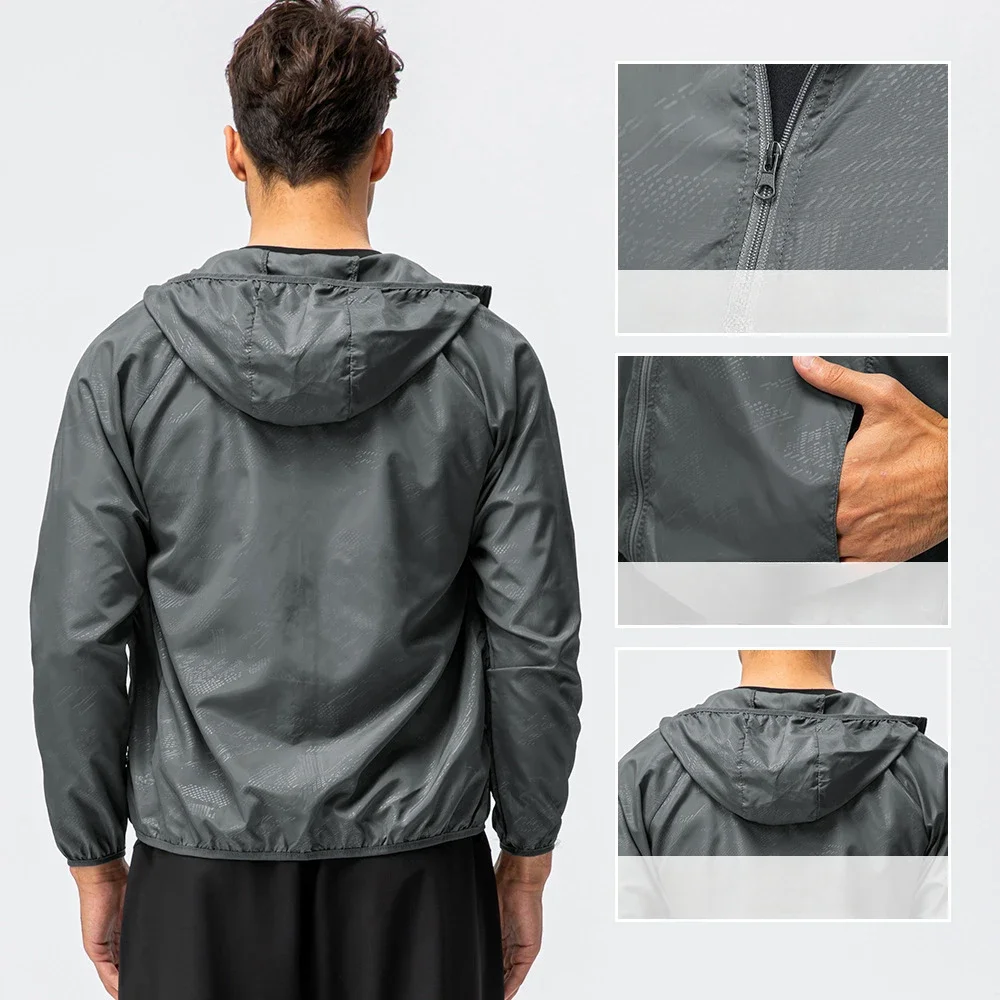 Men's Jackets Sports Outdoor Zipper Coat Hoodie Lightweight Outwear Running Top Waterproof Windproof Long Sleeve Workout Jacket