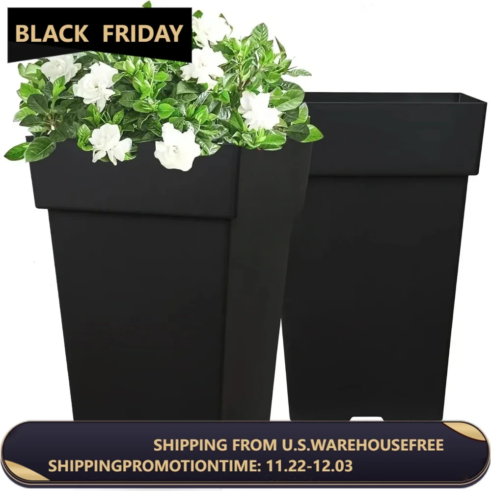 20 Inch Tall Planters for Outdoor Indoor Plants, Set of 2 Large Plastic Plant Pots Flower Pot Outdoor Planter for Front Porch