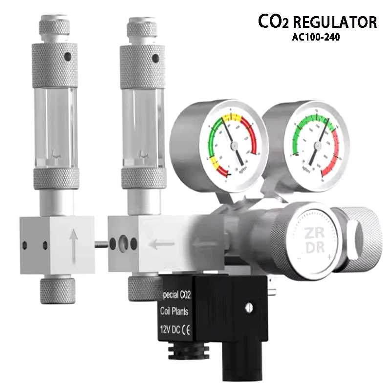 Regulador de Co2 DIY para acuario, válvula reguladora de presión de doble etapa, salida multidivisor de Co2, válvula reductora de presión de Co2 para pecera