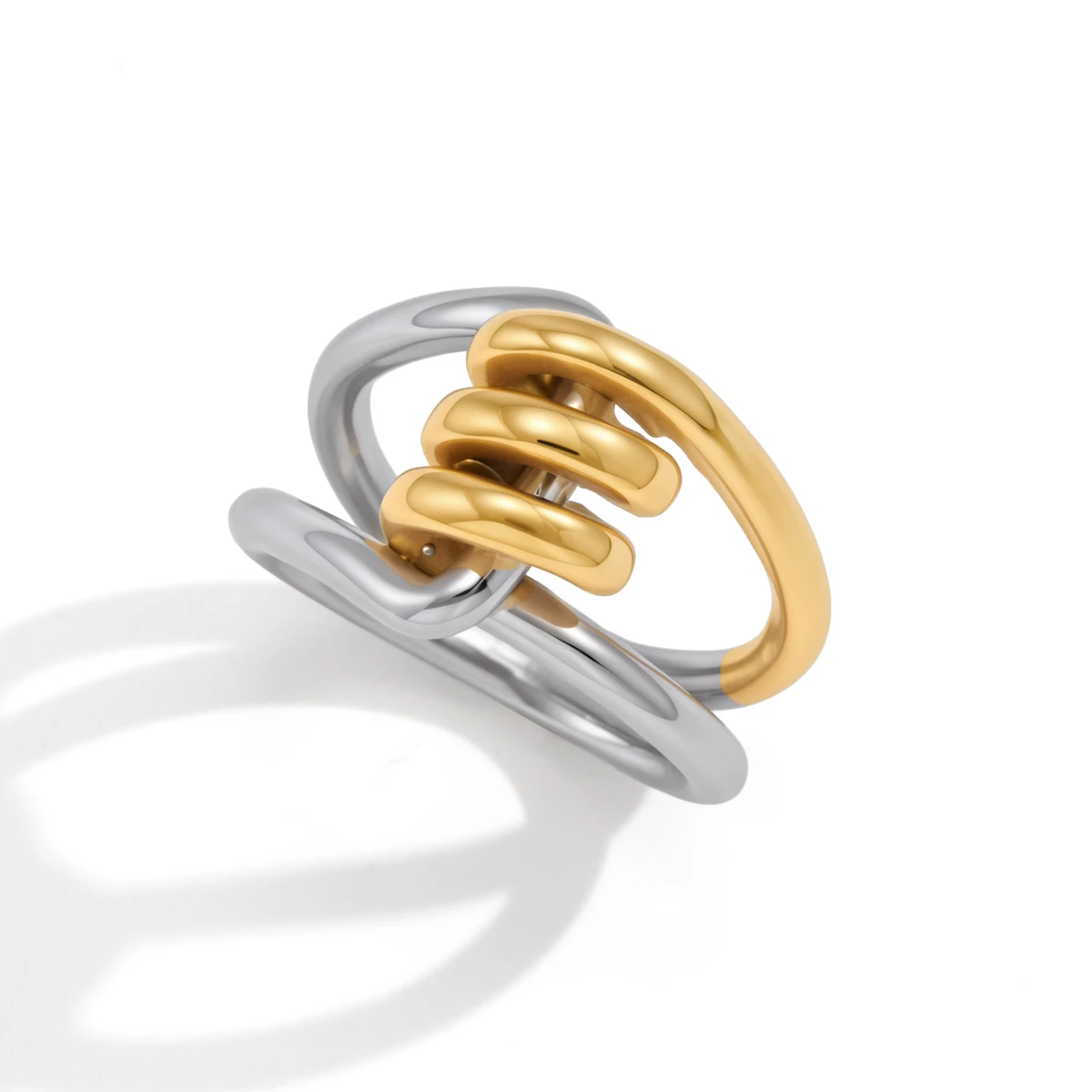 Spark & Co Creative 18K Gold PVD Plated Twist Rings For Women New Classic Stainless Steel Waterproof Ring Party Jewelry Gifts