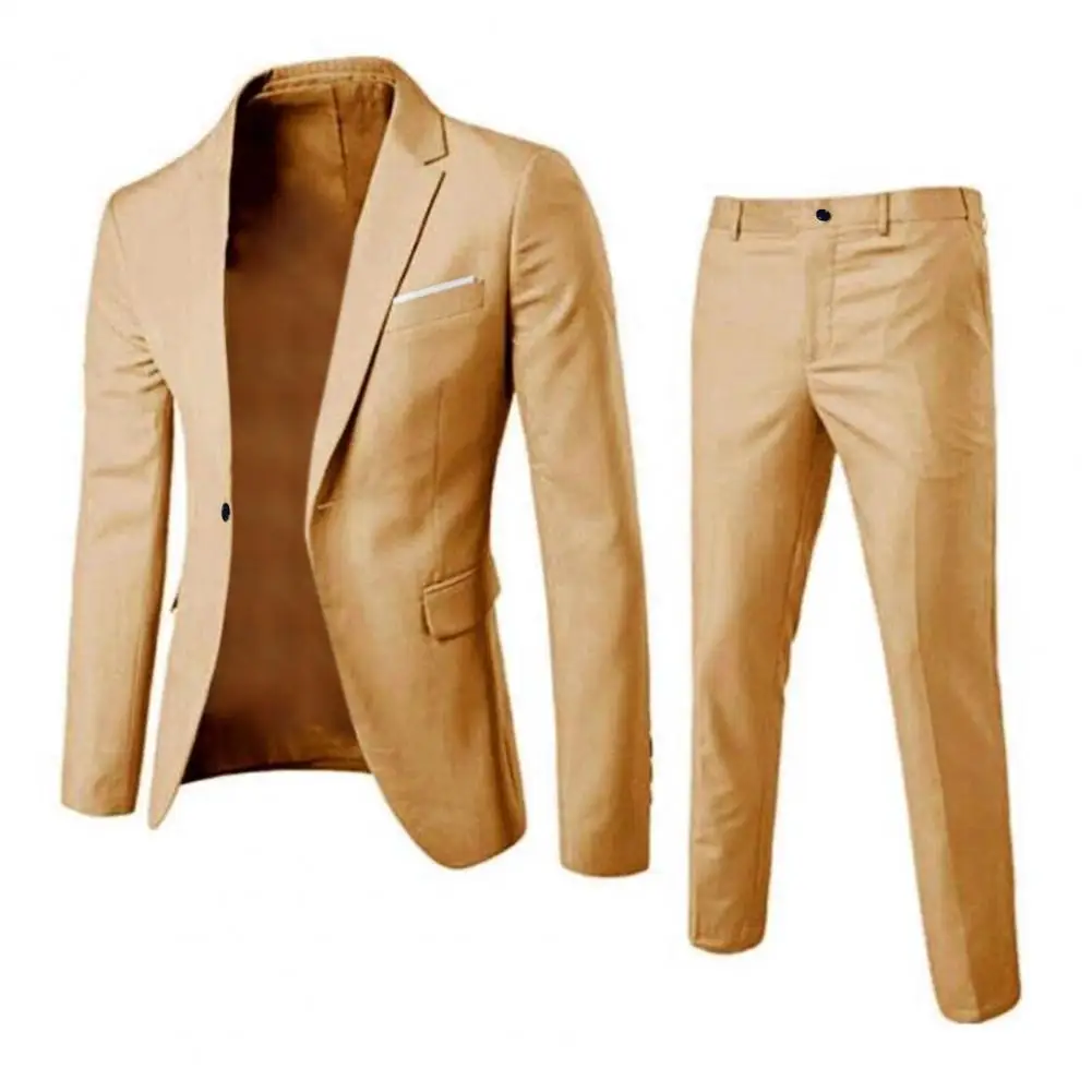 Formal Suit 2 Pieces Blazer Pants Korean Style Solid Color Single-breasted Spring Autumn Buttons Formal Suit Wedding Groom Suit